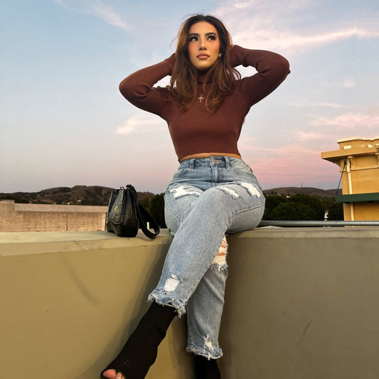 Chocolate Turtle Neck Crop Top