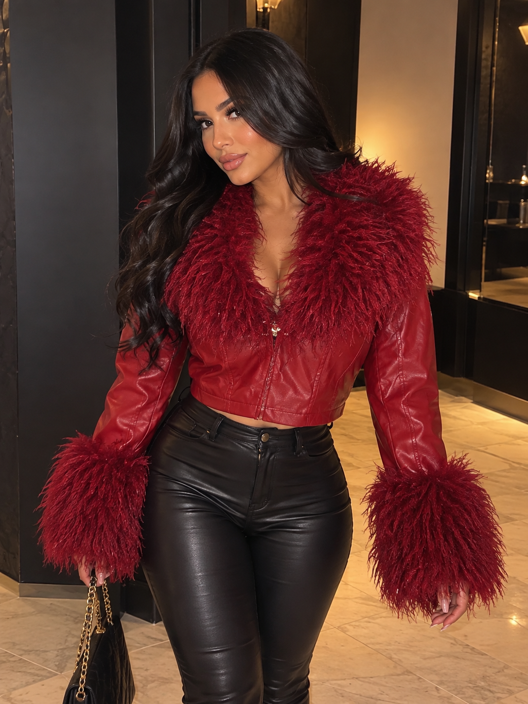 Diva In Fur Jacket-Wine