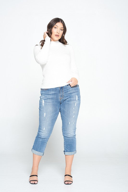 Whitney Long Sleeve Top-White Curve